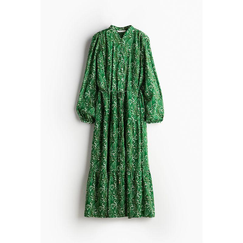 

HM Women s Clothing Florals Dress Autumn Seaside Vacation Style Print Long Sleeves Lantern Sleeve Dress 1239045 Green/Pattern 160/88