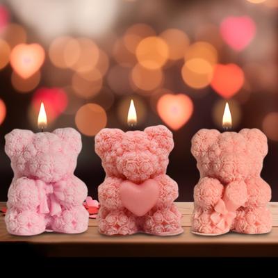 3D Rose Bear Mold Teddy Bear Candle Making Mold Flexible Silicone Casting Mold for DIY Handmade Soaps Candles Epoxy Resin Plaster Crafts