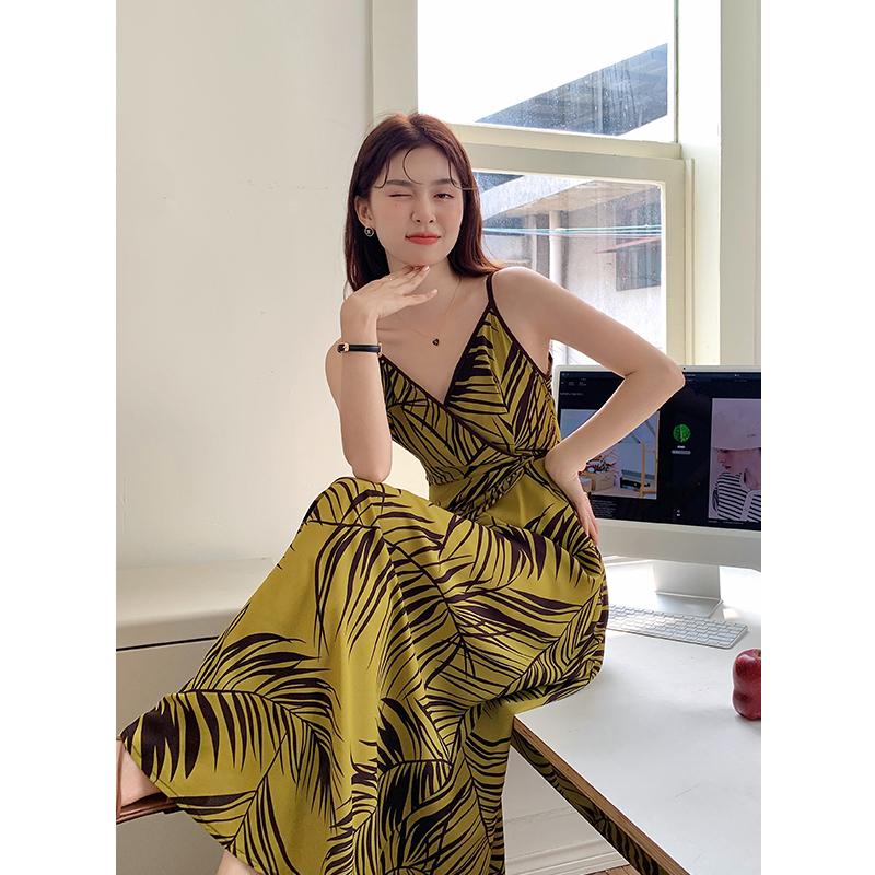 Dress for Women Summer Casual Long Loose A-line Chiffon Ankle-length Spaghetti Strap Beach Holiday Dresses