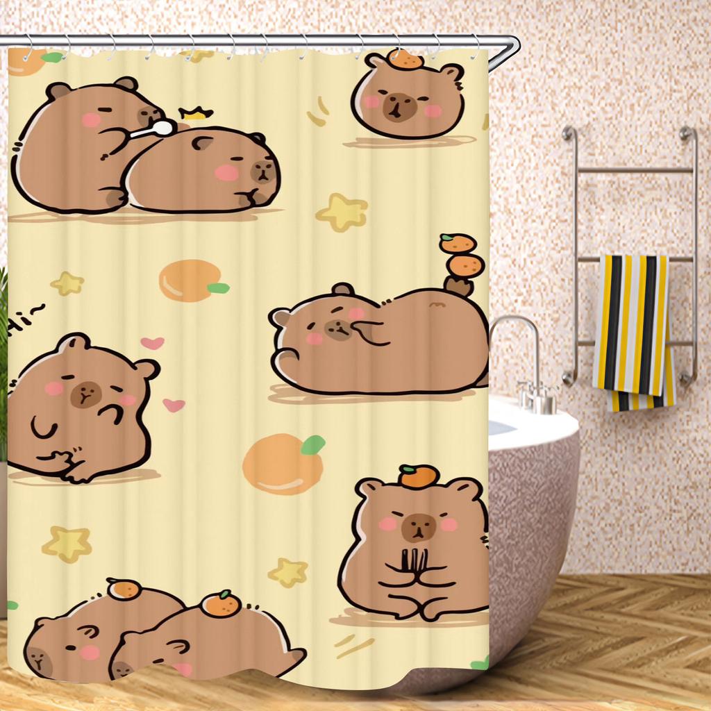 Capybara Badezimmervorhänge Zubehörsets Luxus Duschvorhang Bad & Artikel Niedlich Wasserdicht Lustig Anime Für Wohnzimmer