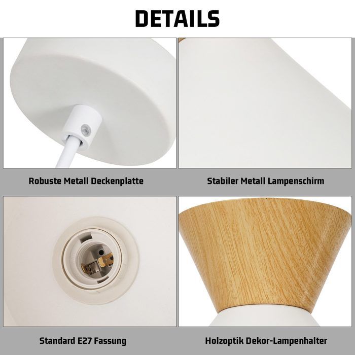 Lampe suspendue - NETTLIFE - Modèle moderne - Lot de 2 - Métal blanc - Ø25 cm - Culot E27
