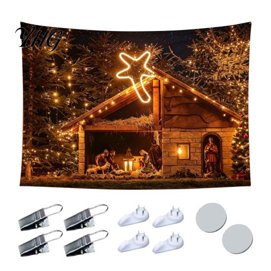 Festive Home Decor Tapestry Christmas Tapestry, Winter Snow Scene Backdrop, Xmas Tree Fireplace Decorative Fabric for Wall Hanging Bedroom Living Room