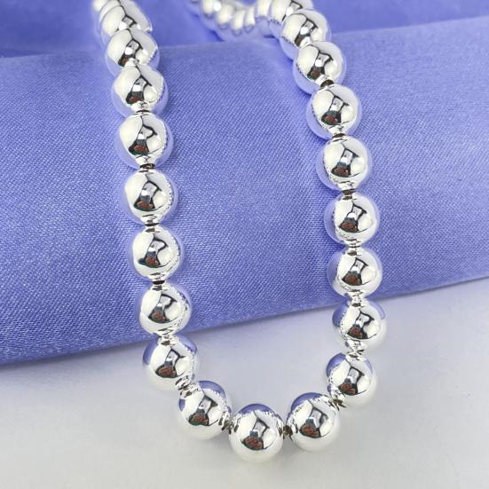 Colier Argintiu cu Lanț cu Bile de 8 mm, Handmade, Aliaj, Margele Golite, pentru Femei, Bărbați, Purtare Zilnică, Cadou, Întâlniri, Petreceri