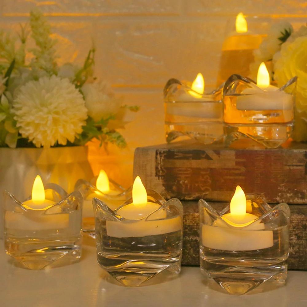 12-48pcs LED Floating Candles Flameless Flickering Tea Lights Candles for Bathtub Swimming Pool Vase Valentine Christmas Decor