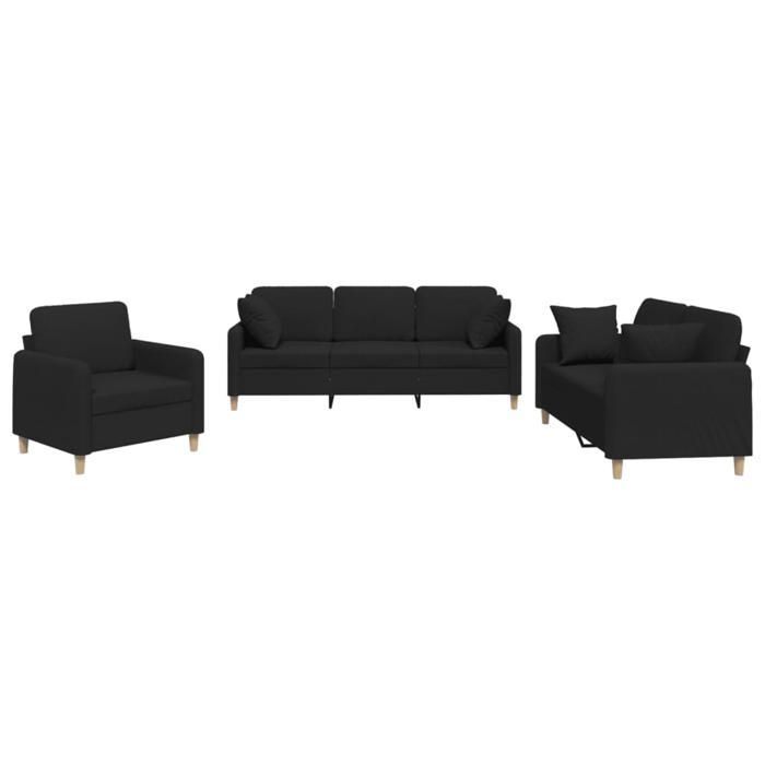 VidaXL Ensemble de canapés 3 pcs avec coussins noir tissu 3202074