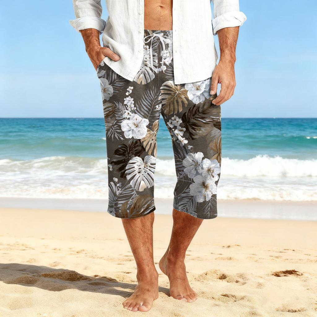 Men's Casual Drawstring Cropped Shorts