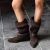 Vintage Suede Western Boots Women 2026 New Summer Pointed Toe Belt Buckle Non-Slip Block Heel Travel Boots
