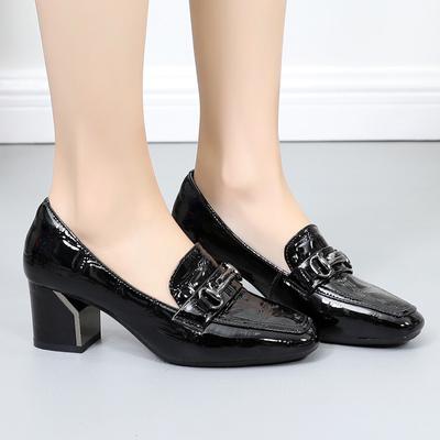 New Elegant Style Vintag Big Size 43 Chunky Heels Women's Slip-On Loafers Office Lady High Heeled Genuine Leather Women's Shoes