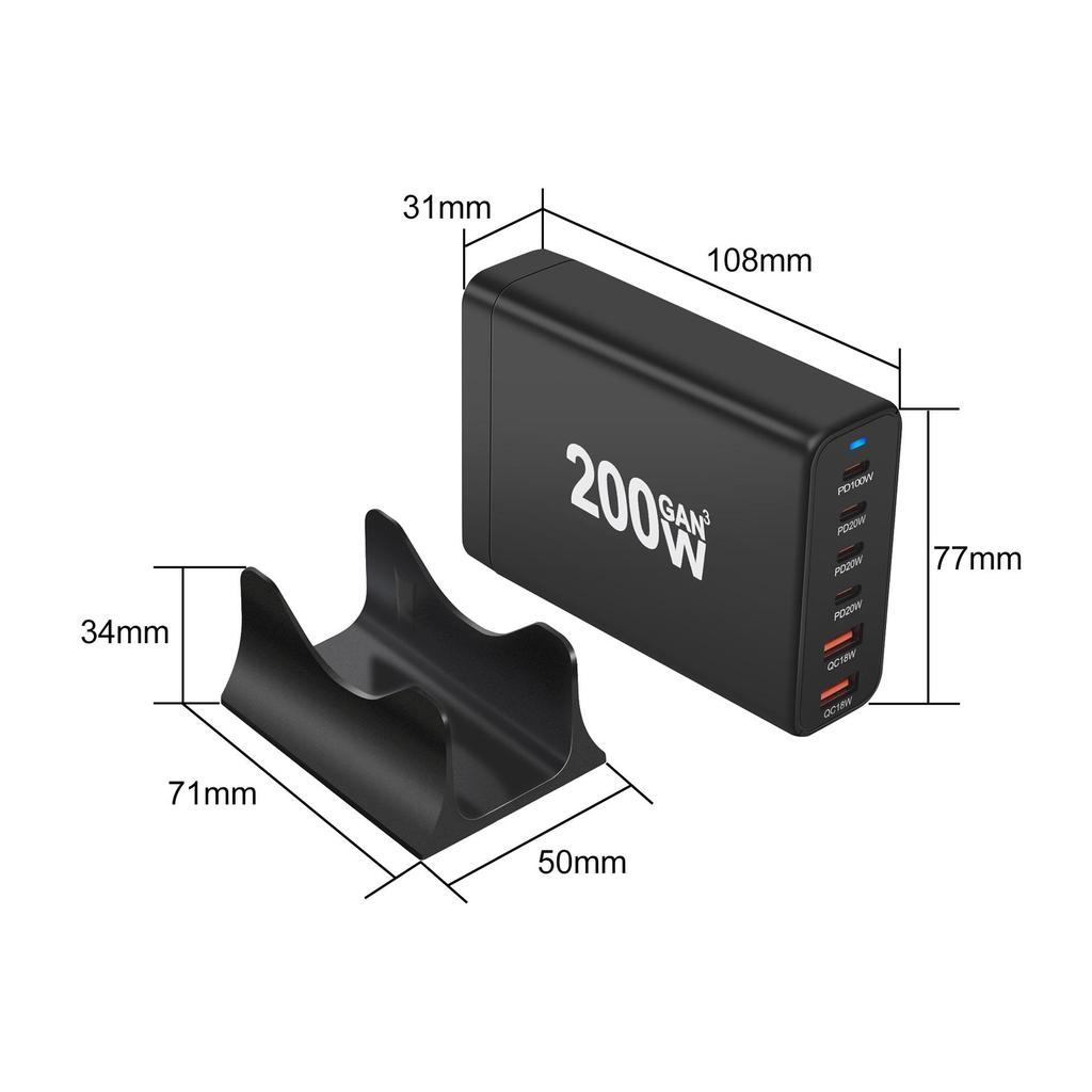 200W Multi-Port Desktop GaN Charger with 4C2A Direct Charging