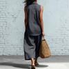 Women's Fashion Sleeveless Loose Minimalist Cotton-Linen Casual Two-Piece Set