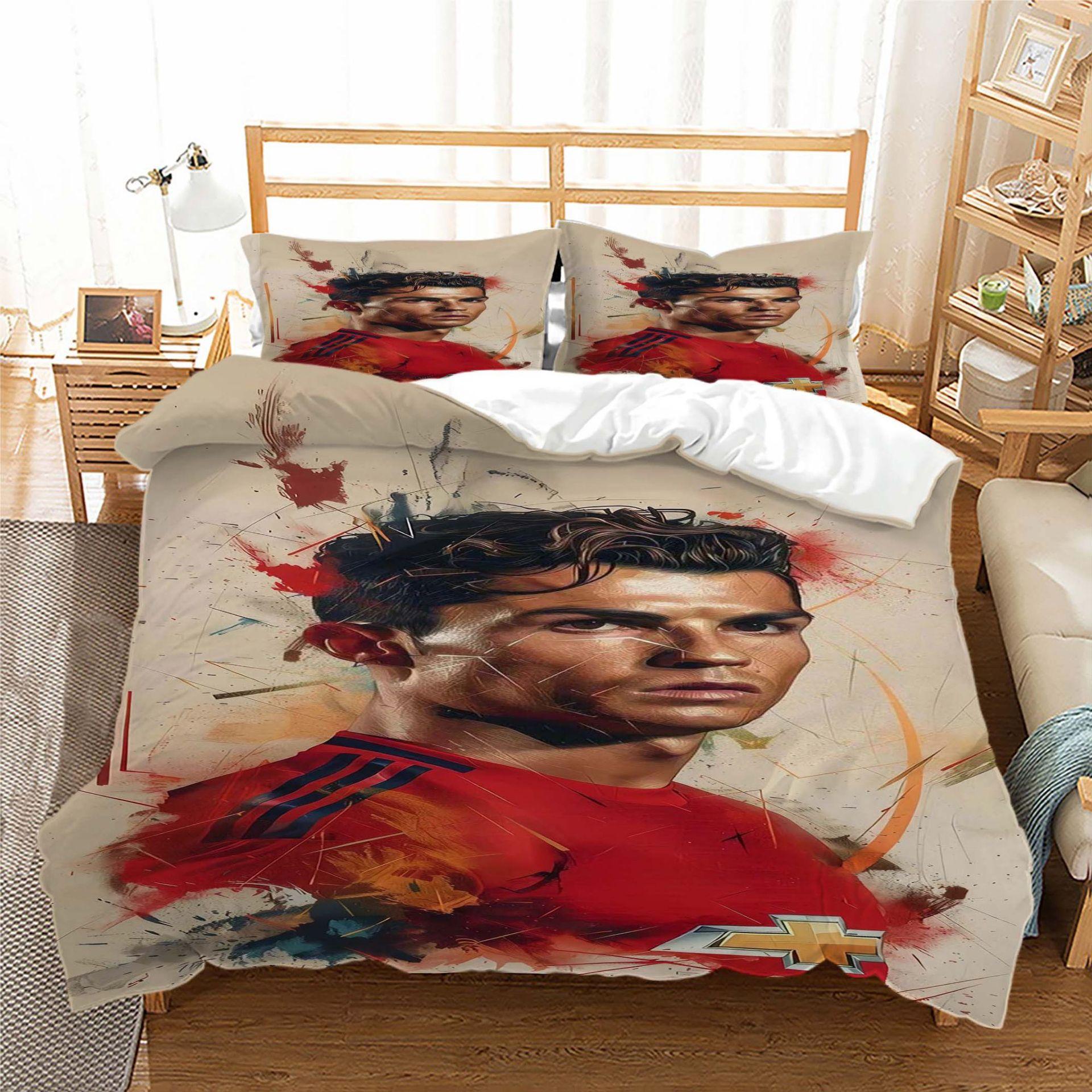 Fußball Cr7 Bettwäsche-Set Ronaldoo Bettbezug Kissenbezug Kinder Erwachsene Junge Mädchen Schlafzimmer Dekoration Einzel Doppel Große Größe 100x135cm-2pcs