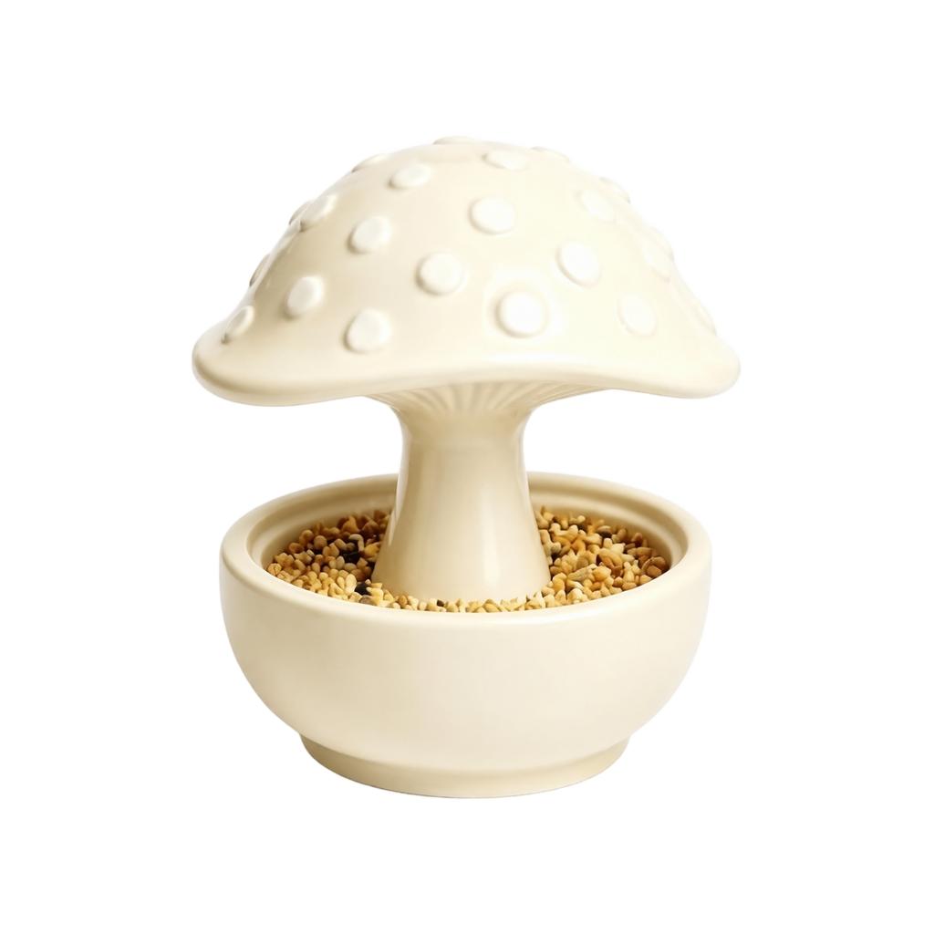 Ceramic Mushroom Shaped Bird Feeder with Removable Cap for Outdoor Garden Yard Use Decorative Bird Food Bowl