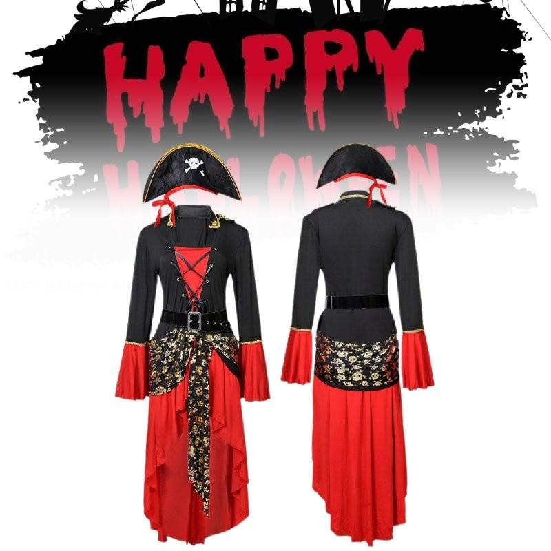 Women's Plus Size Pirate Costume Featuring Chic Red Dress Hat And Adjustable Belt