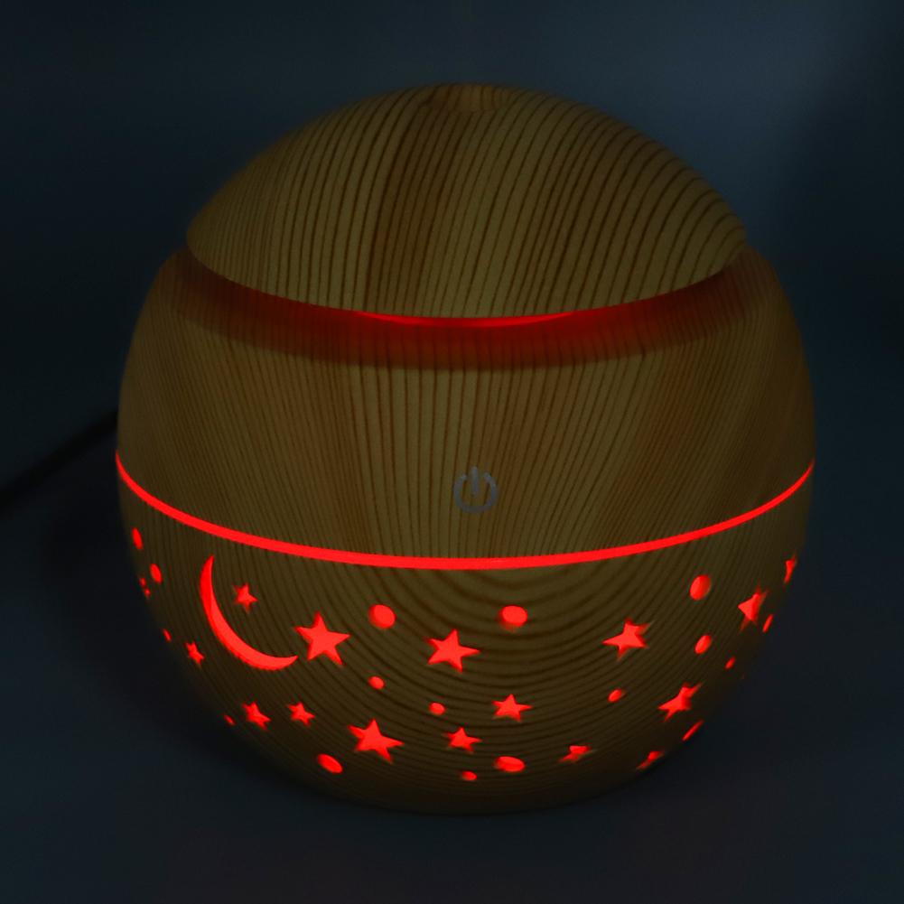 130ml Portable Humidifier Wooden Grain Air Diffuser Mist Hollow Air Atomizer With LED Light