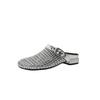 Fashion 2025 New Summer Women Mules Leather Women Shoes Round Toe Chunky Heel Microfiber Weave Sandals Cover Toe Women Slippers