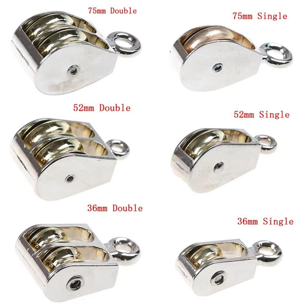 1Pcs New 36/52/75mm Fixed Pulley Single/Double Wheels Mini Messenger Pulley Zinc Alloy Metal Sheave Tackle Lifting