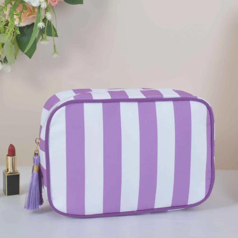 Large Striped Wash Cosmetic Bag for Women Tassel Zipper Makeup Bag Large Capacity Toiletry Storage Organizer Pouch Bags