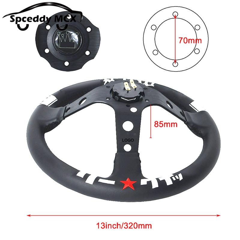 13inch 320mm JDM Classic Drift Racing Steering Wheel Real Leather Car Universal With Accessories 326Power