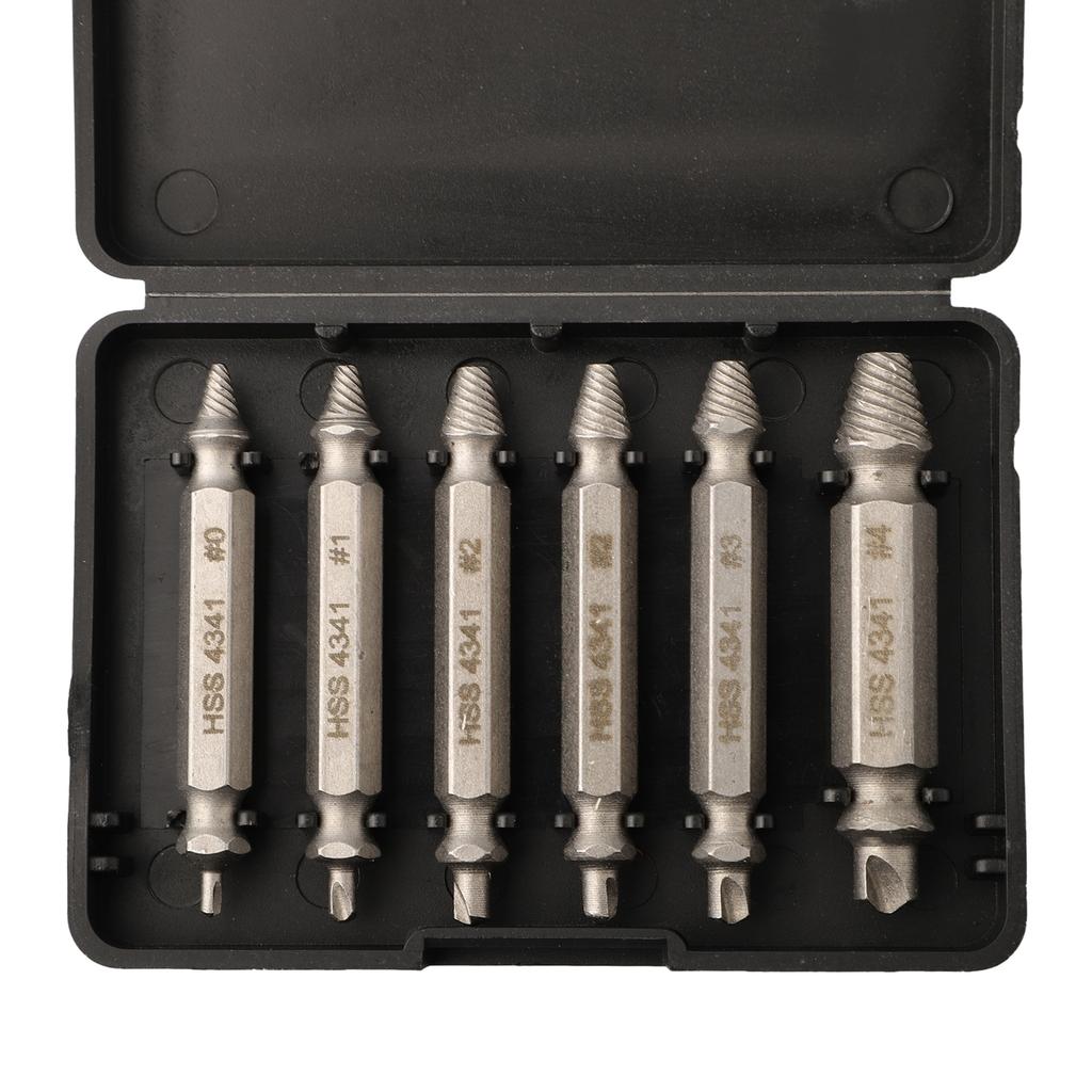 High Speed Steel 6PCS Broken Bolt Extractor Set Efficient Tools for Stripped Screw Removal Includes Storage Organizer