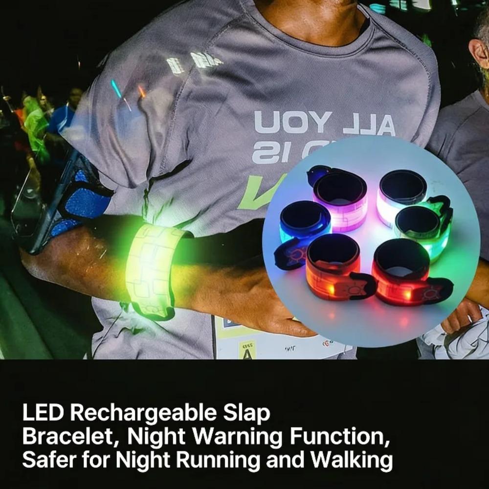

BEPAN USB Rechargeable LED Wristband Snap Band Arm Running Outdoor Sports Waterproof Flashing Wrist Strap Safety Luminous Party Decor красный