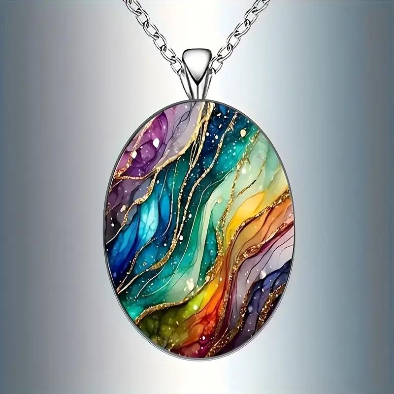 Vintage-Inspired Boho Necklace with Colorful Abstract Glass Pendant
