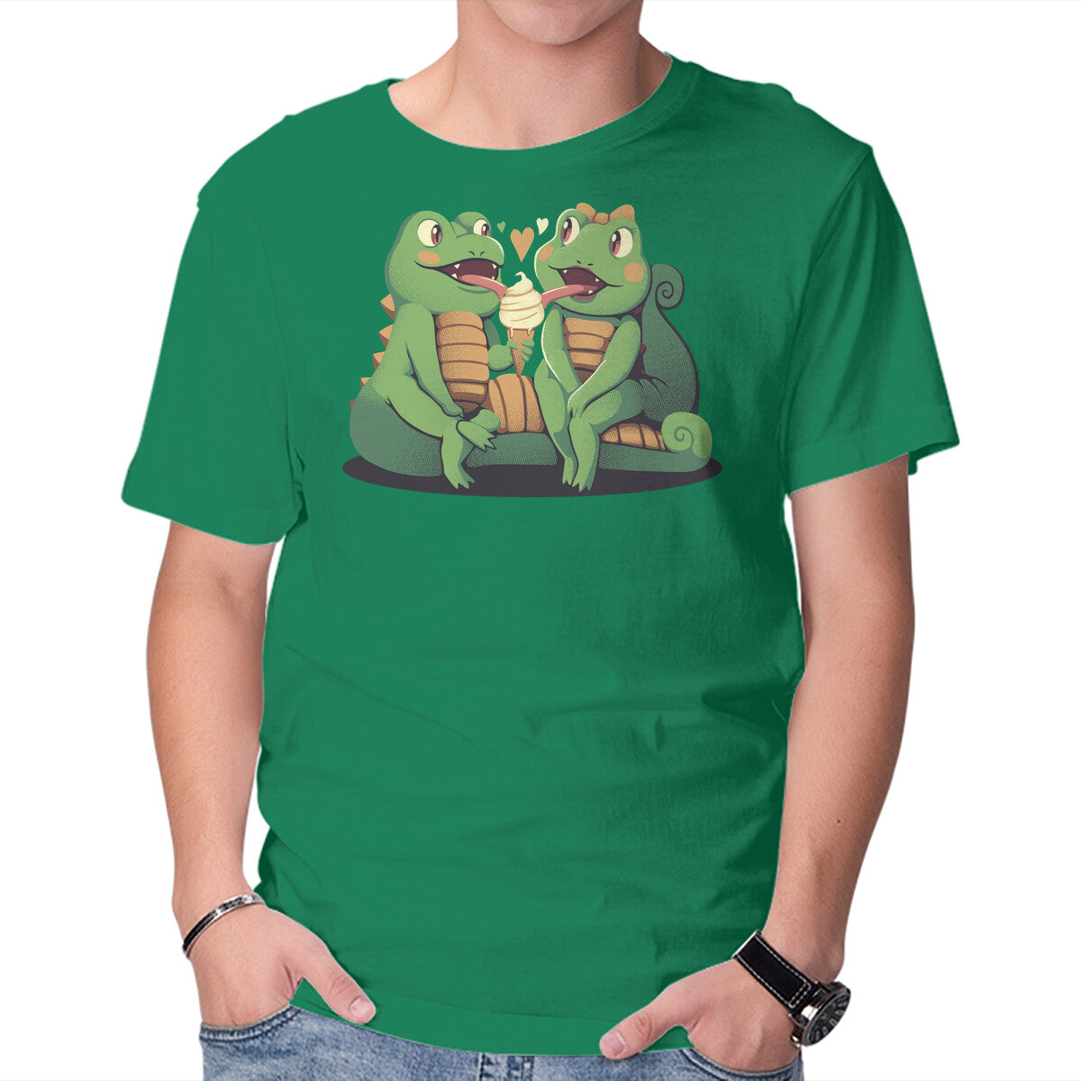 Unisex Crew Neck T-Shirt Gecko Love Ice Cream Graphic Short Sleeve Casual Tee L