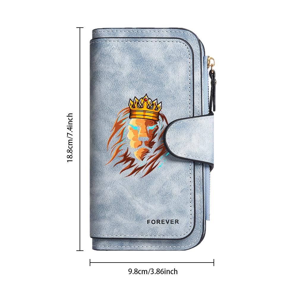 Men's Lion Crown Pattern Long Wallet Forever Letter Multi Slot Portable Card Holder Purse