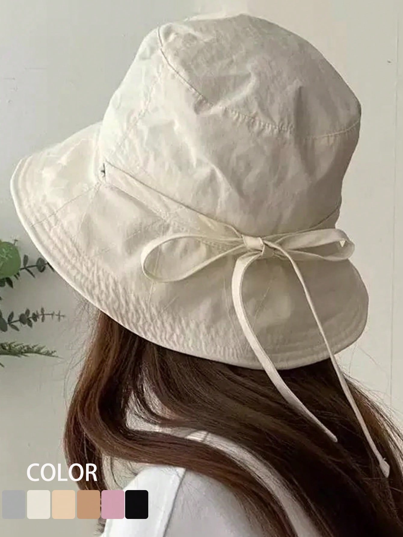 

Breathable Solid Color Bucket Hat Large Brim Sun Protection Adjustable Strap Minimalist Japanese Style Summer Sun Hat For Women слоновая кость
