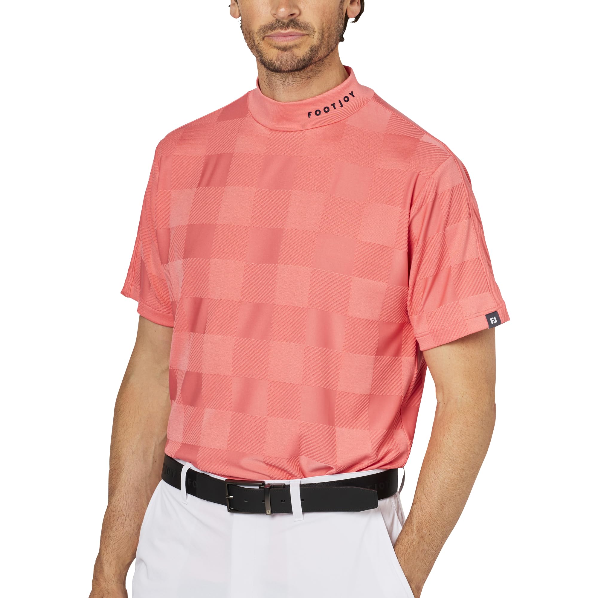 

FootJoy Men s Hibiscus Check Jacquard Short Sleeve Mock Neck Golf Shirt, Size XL (FJ-S25-S05, 34683-XL)