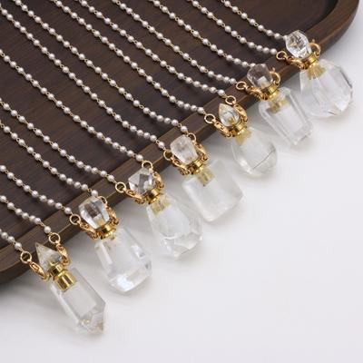 1Pc moda kamień naturalny przezroczysty kwarcowy wisiorek w kształcie butelki perfum łańcuszek z pereł naszyjniki dla kobiet materiały jubilerskie