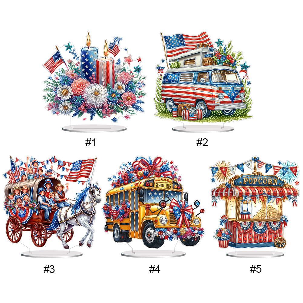 Acrylic Special Shape Independence Day Table Top Diamond Painting Ornament Kits Desktop Diamond Art Kits for Home Office Decor