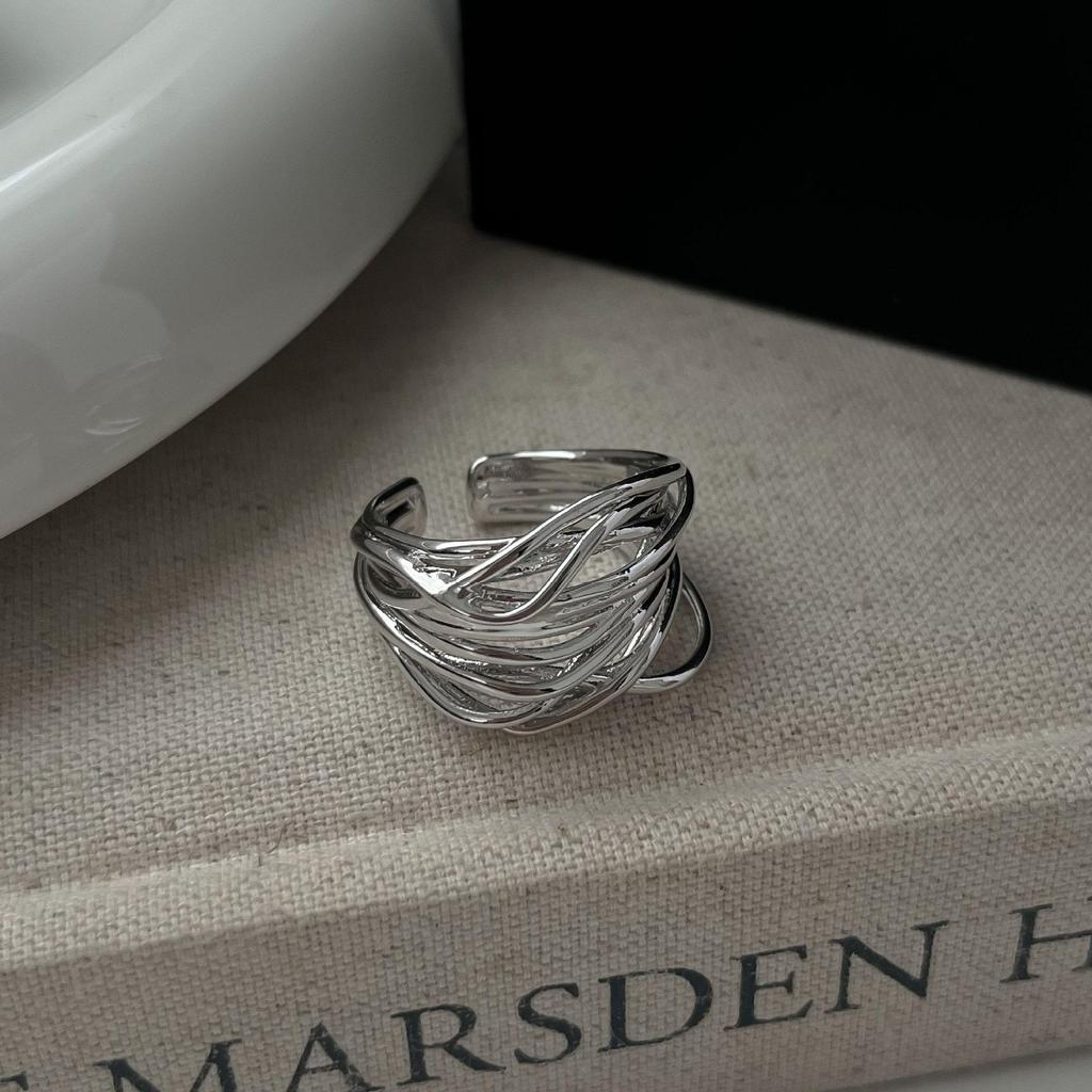 Geometric Open Multi-Layer Hollow Ring for Women - Irregular Lines, Trendy Index Finger Design
