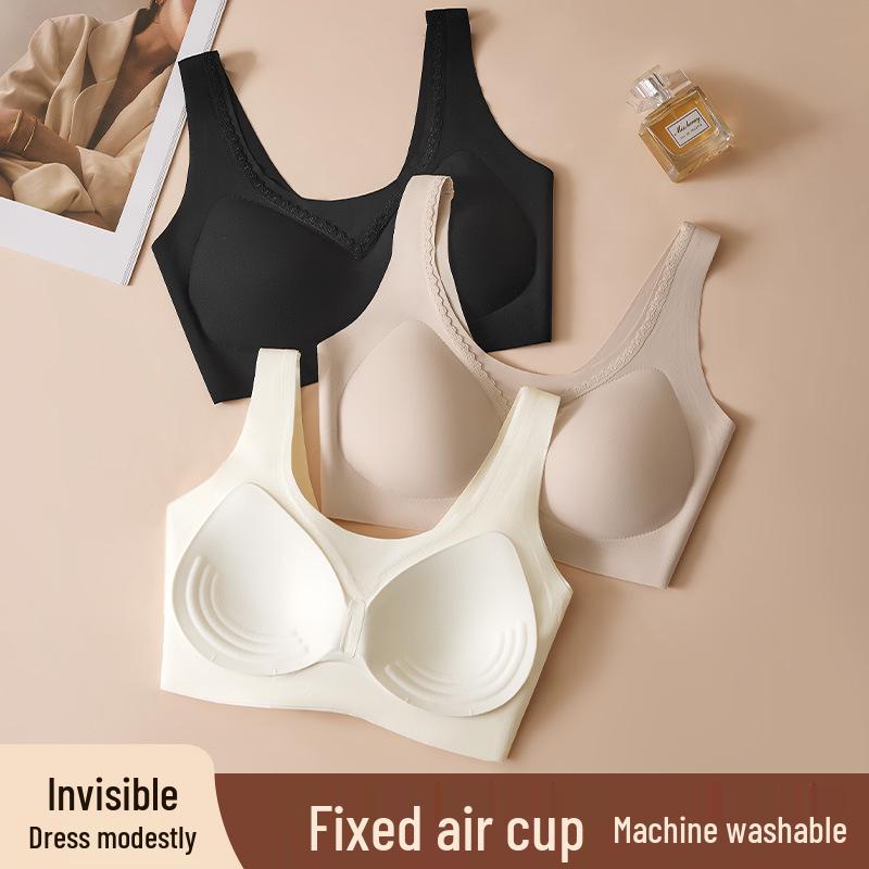 Invisible Lift Seamless Breathable Bra with Fixed Cups and Lace for Side Support - Women's Summer Collection