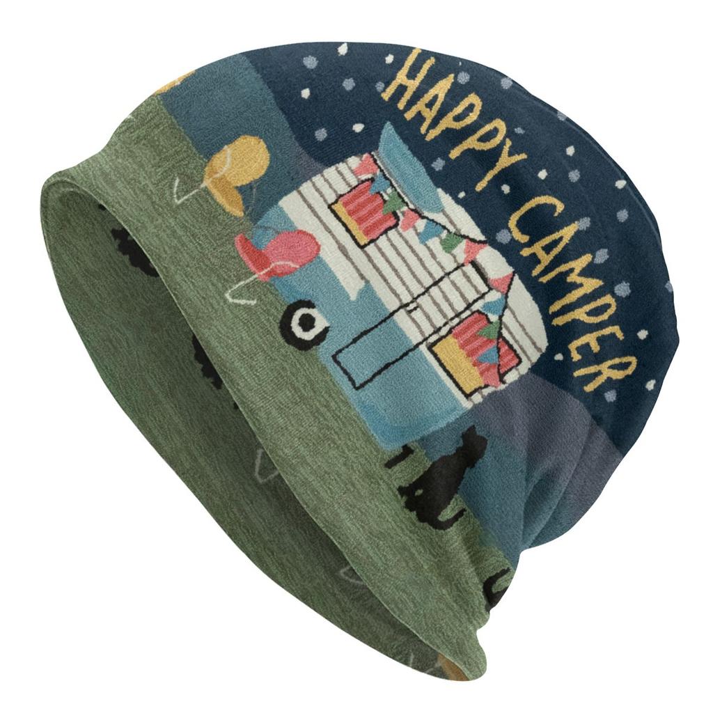Unisex Bonnet Custom Warm Knit Hat Men Travel Happy Camper Fashion Skullies Beanies Adult Cartoon RV Camping Beanie Hats Ski Cap