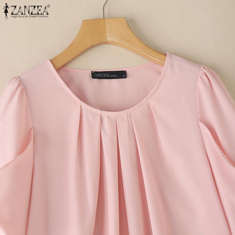 ZANZEA Blusa Casual de Verano para Mujer con Cuello Redondo y Manga Corta