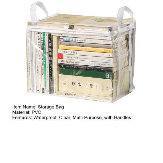 Book Storage Bag Waterproof Clear Storage Bag with Handles Foldable Storage Pouch