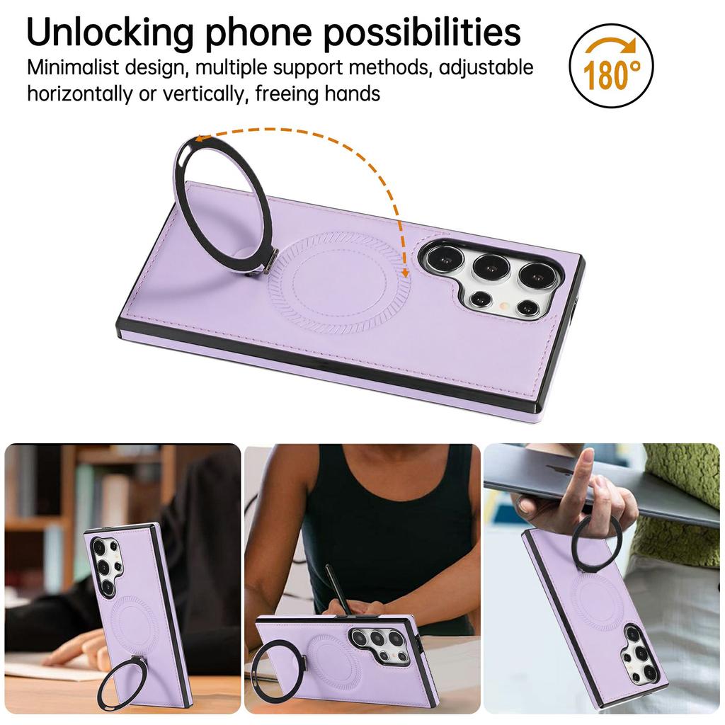 For Samsung Galaxy S23 Ultra Case Magnetic Kickstand PU Leather Coated PC+TPU Phone Cover