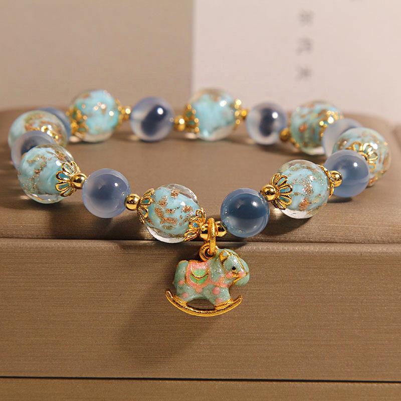 Luminous Blue Heart Agate and Crystal Bracelet for Women - Best Friend Gift