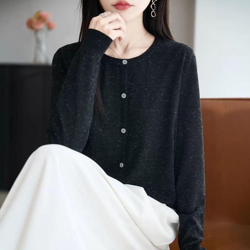 Women S Loose Fit Long Sleeve Knit Cardigan Speckled Yarn Casual Top