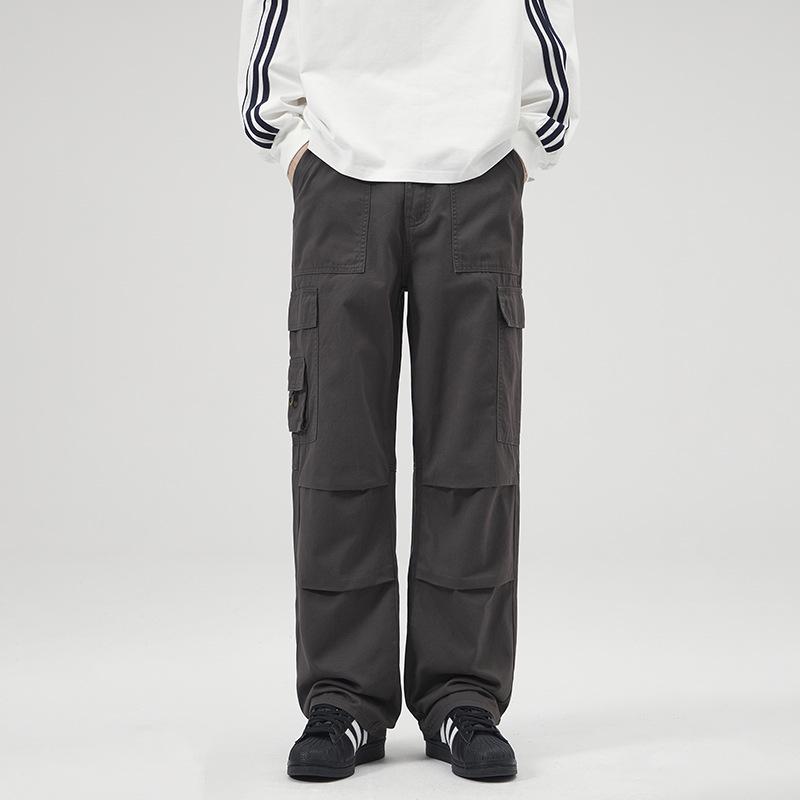 

LKTM Чоловічі бавовняні штани-парашутисти з багатьма кишенями, широкі штанини, повсякденні S сірий колір