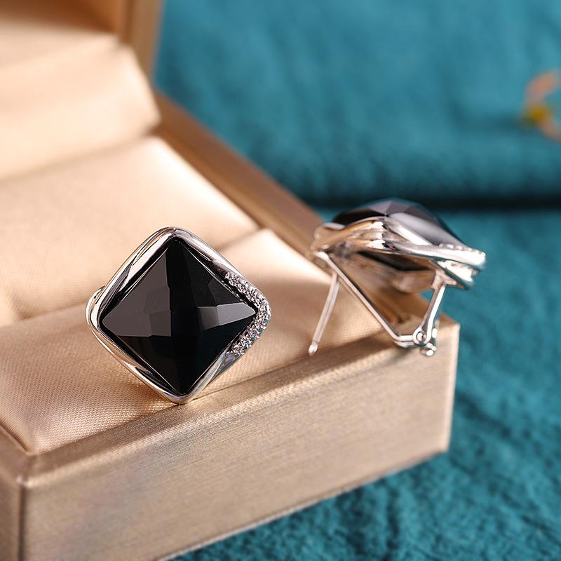 

Серебряные каффы S925 с черным агатом - Универсальные модные украшения для женщин 925 Silver