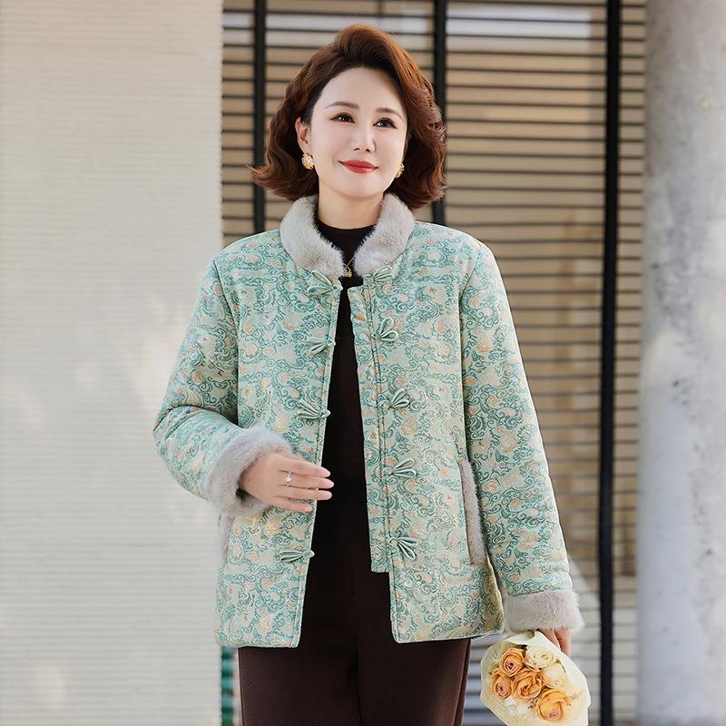 Autumn and winter velvet cotton-padded jacket, new thermal top, mother cotton-padded jacket