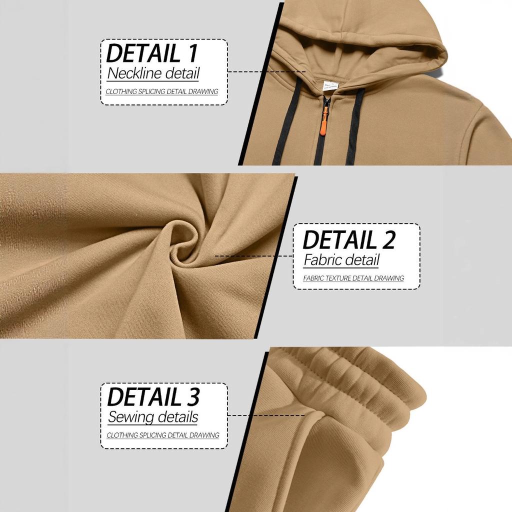 New, Autumn/Winter, Men's, Velvet Hoodie, Fashion, Hoodie, Zipper, Multi Pocket, Work Pants Set