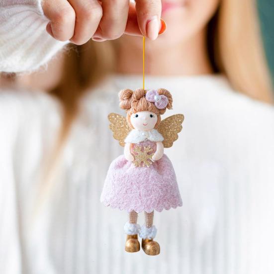 Christmas Angel Ornament Plush Felt Doll Festive Christmas Tree Decoration with Lanyard Holiday Spirit Hanging Pendant