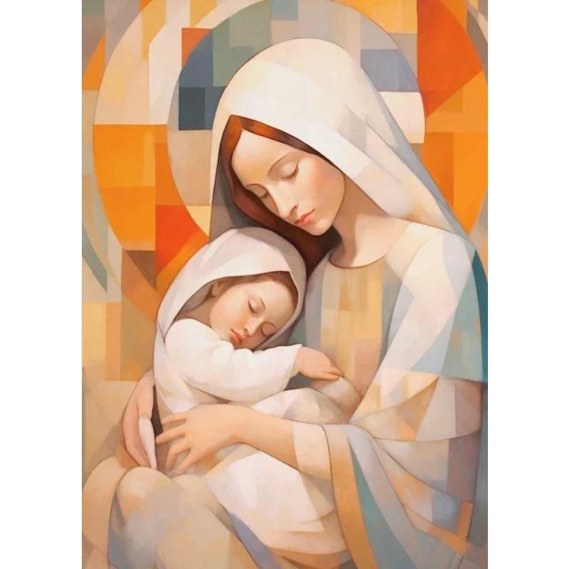 Christian Jesus with Sheep and Virgin Mary Poster Canvas Painting Print Catholic Wall Art with Bible Verse for Farmhouse Home D