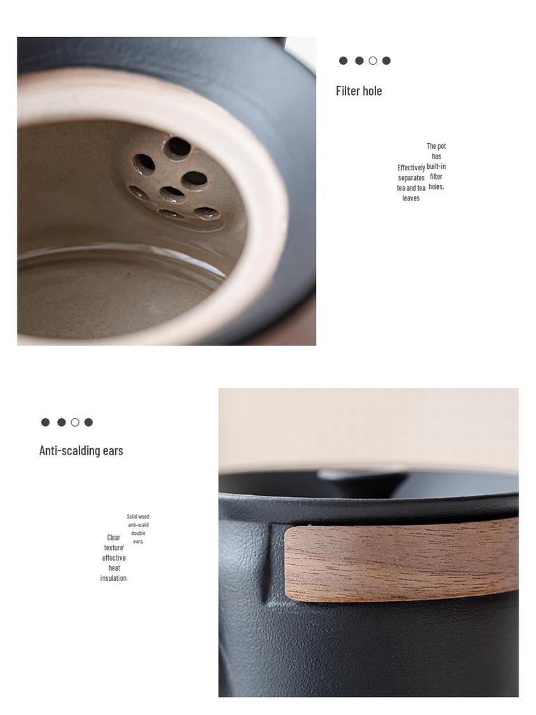 Elegant Portable Ceramic Tea Set with Wooden Tray: 1 Teapot & 4 Cups for Outdoor Adventures