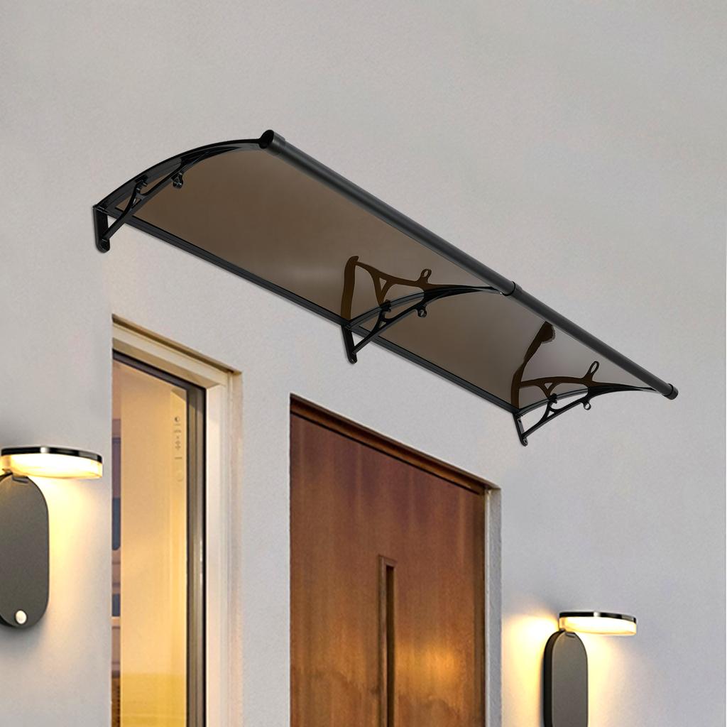 200x60cm Transparent Arch Door Canopy with Integrated Drainage Channel, Modern Style Aluminum Alloy Outdoor Front Door Awning