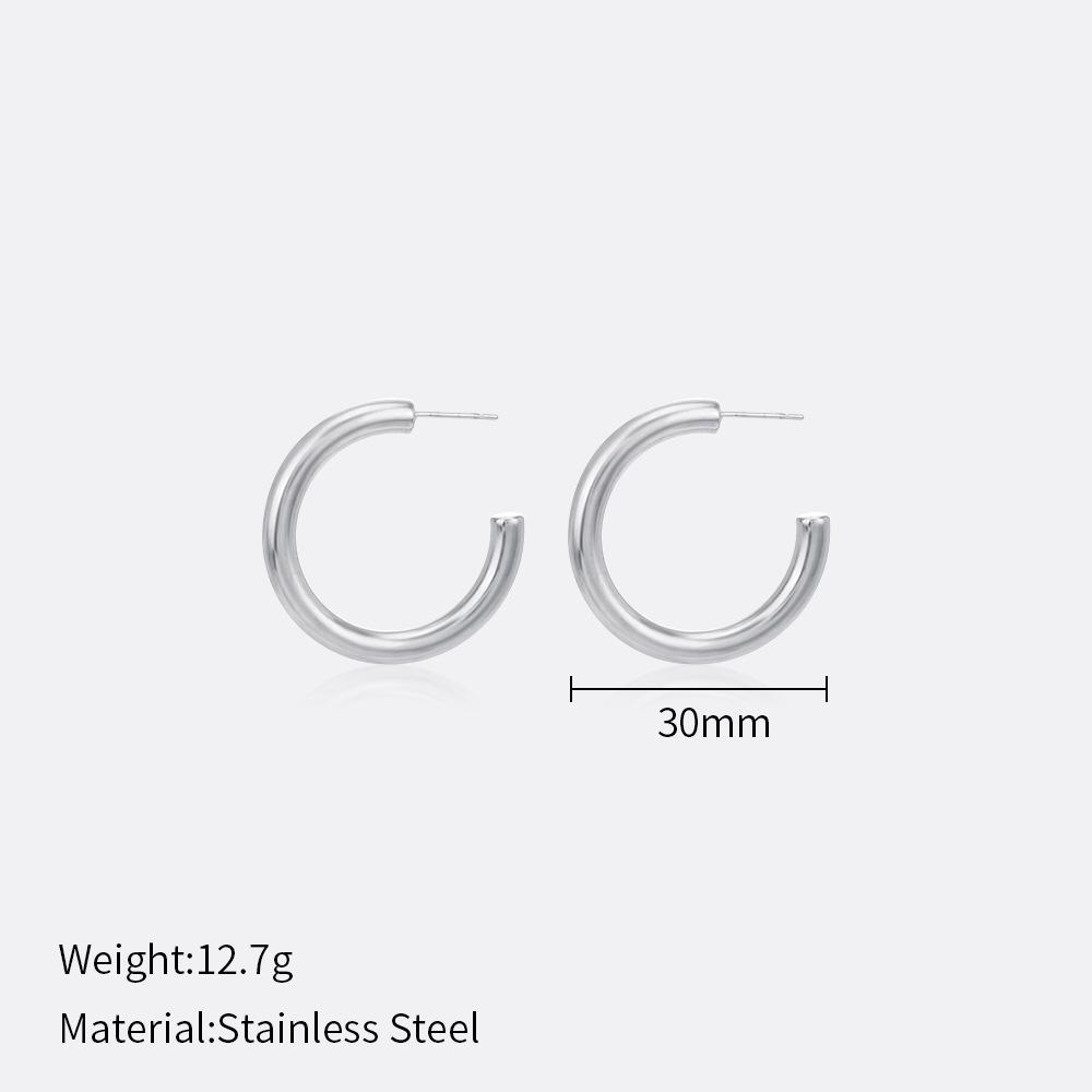 European and American Fashion Simple Plain Hoop Earrings: 20/25/30/40/50mm Stainless Steel Women's Hoop Earrings