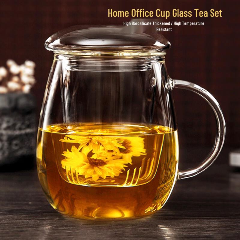 Heat-Resistant Glass Teacup with Metal Infuser and Lid