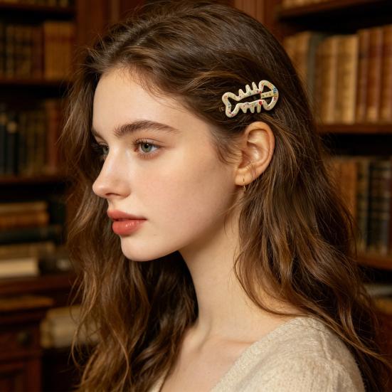 4Pcs Girl Hairpins Childlike Pattern Fish Bone Geometry Shape Strong Grip